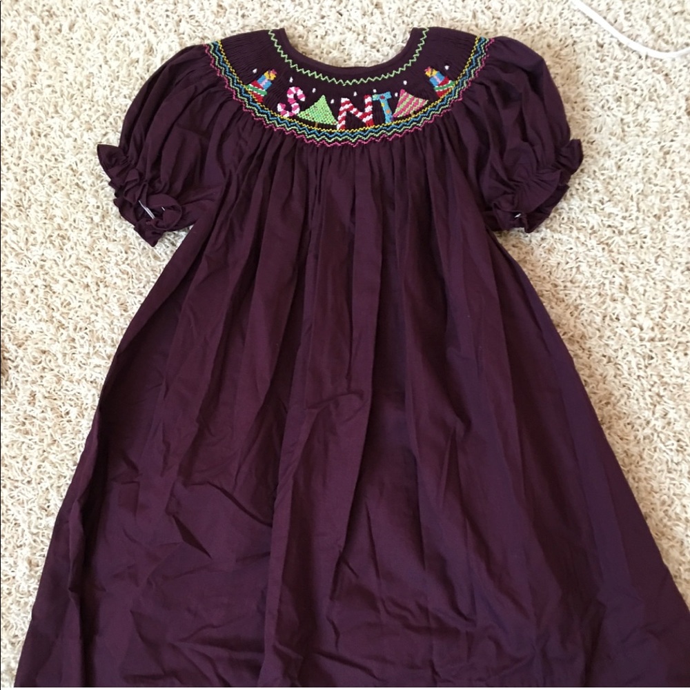 Santa Smocked Plum Purple Dress 
Size 4T